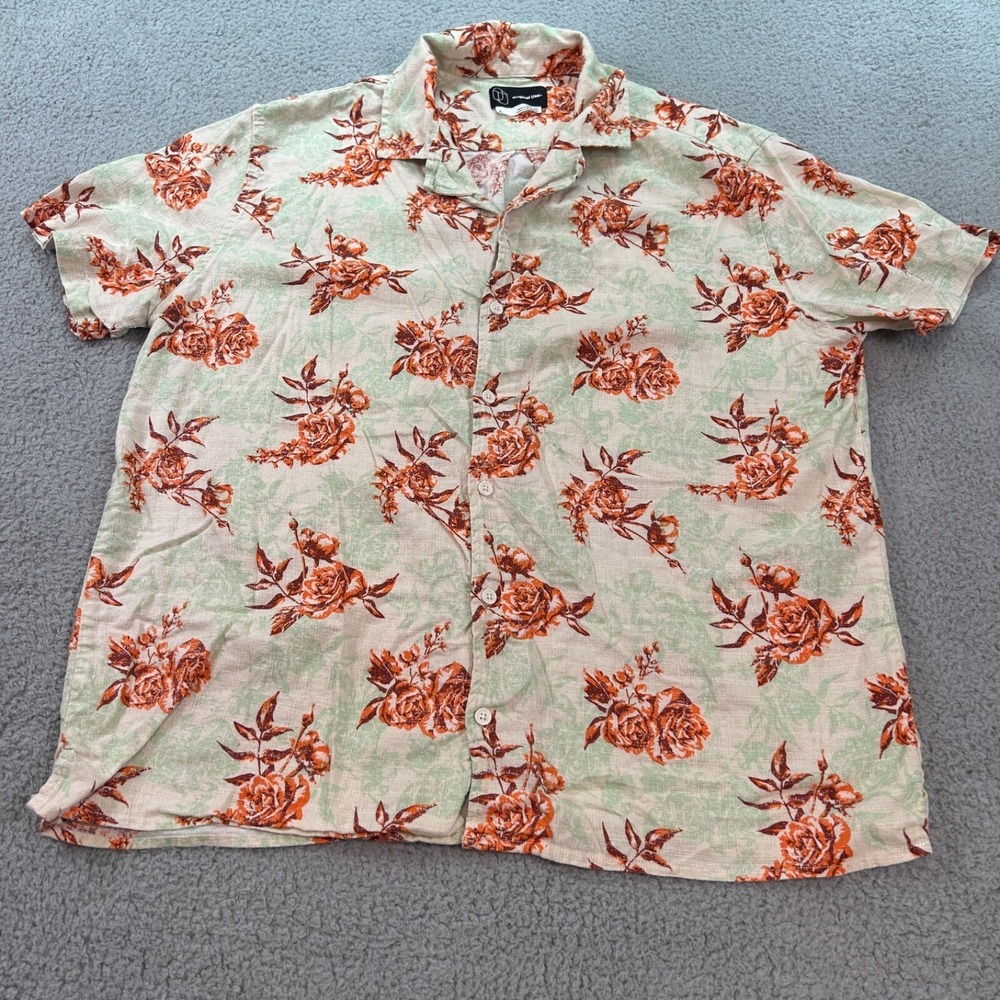Original Use Shirt Men's Large 46x28 Multicolor Floral Hawaiian‎ Linen/ Cotton